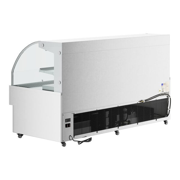 A white horizontal air curtain merchandiser with a glass door.