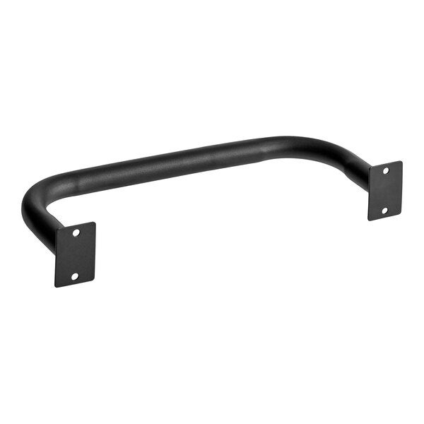 A black metal upper liquid propane gas tank support bracket with mounting plates on each end.