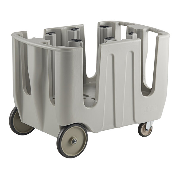 A white plastic Noble Products dish dolly with wheels.