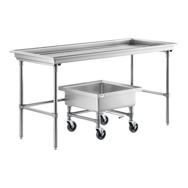 Regency 30" x 72" 16 Gauge Type 304 Stainless Steel Sorting Table and 20" Mobile Silverware Soaking Sink - 22" x 22" x 8" Bowl