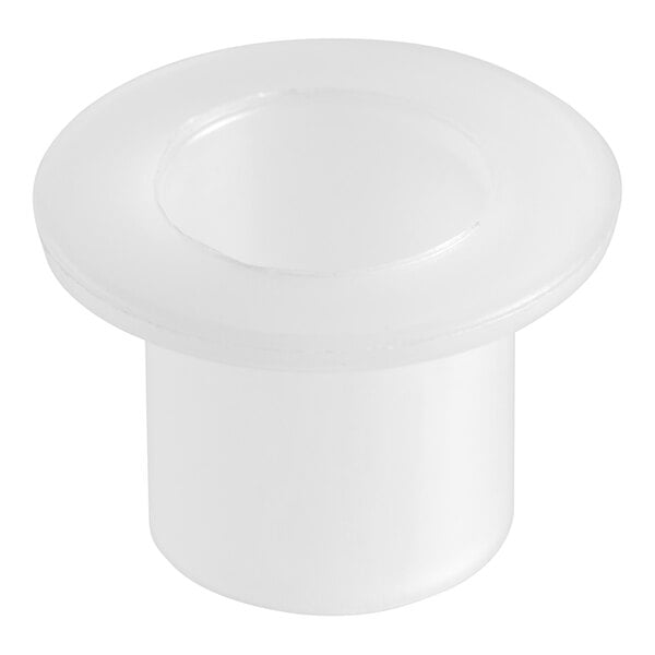A white plastic gear sleeve with a hole in it.