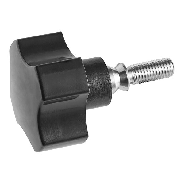 A black Backyard Pro paddle knob with a black and silver screw on the end.