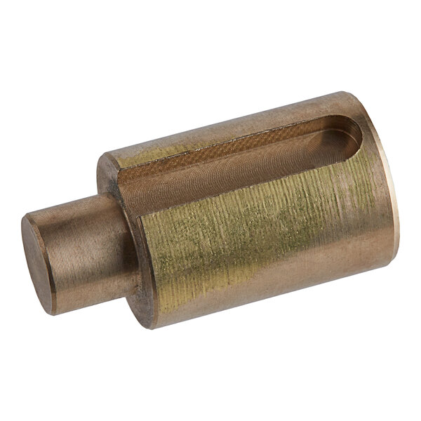 A Backyard Pro gear axle with a metal shaft and brass threaded nut.