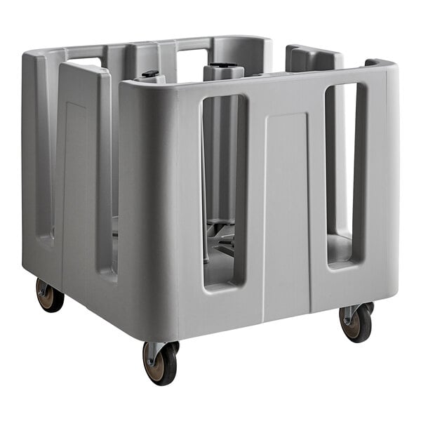 A gray plastic Noble Products dish dolly with wheels.