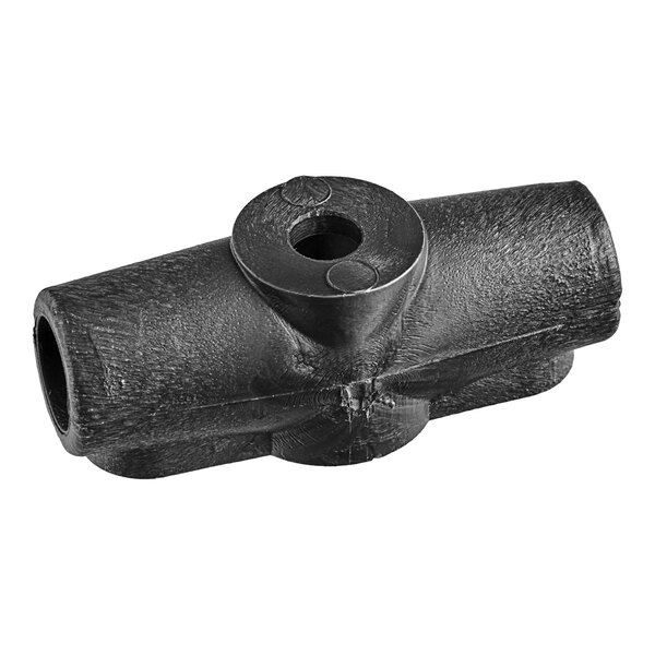 A black metal pipe with a hole in it.