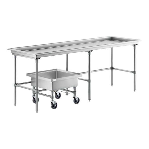 Regency 30" x 96" 16-Gauge Type 304 Stainless Steel Sorting Table and 20" Mobile Silverware Soaking Sink - 22" x 22" x 8" Bowl