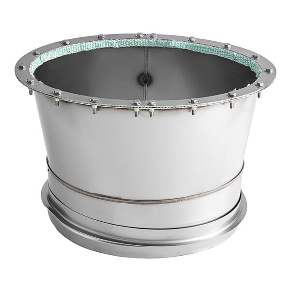 A stainless steel cylinder with a green tape around it.