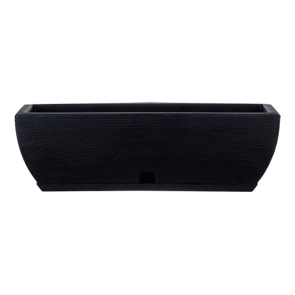 A black rectangular Floridis Amsterdam flower box planter with a handle.
