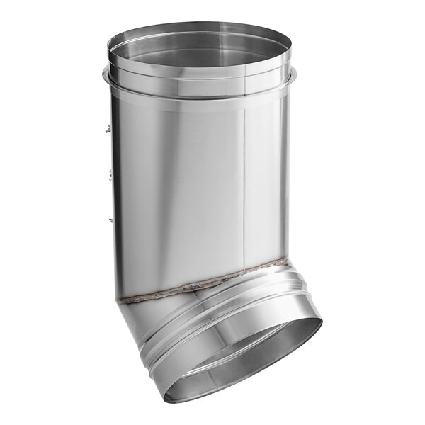 A stainless steel NAKS single-wall 45 degree elbow for grease ducts with an access panel.