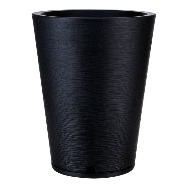 A black plastic container with a textured surface.