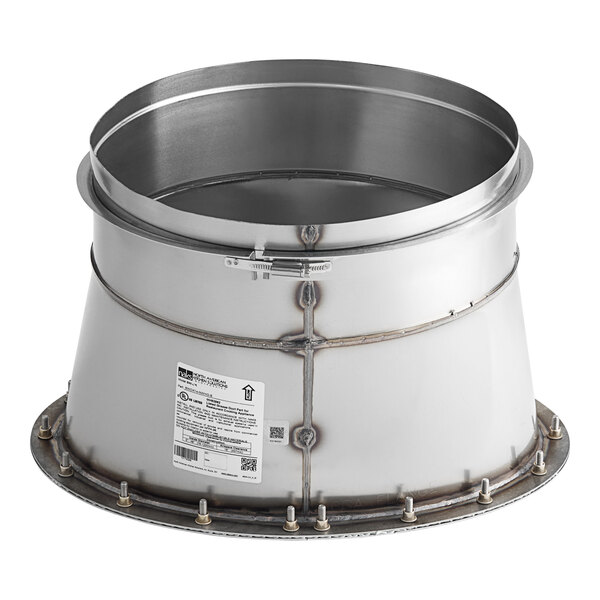 A NAKS stainless steel single-wall grease duct with a metal hood adapter.