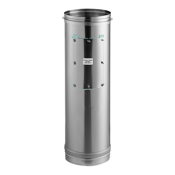 A silver stainless steel cylinder with an inline access door.