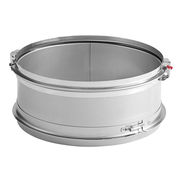 A round stainless steel flange collar adapter with a metal ring.