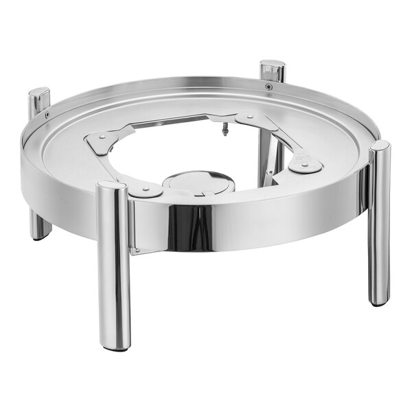 An Eastern Tabletop stainless steel round chafer stand with legs.