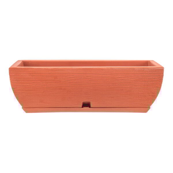 A rectangular Floridis Amsterdam terra cotta planter with a red base.
