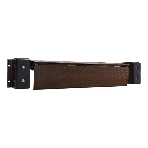 A brown metal Vestil Edge-O-Dock dock leveler with black metal corners.