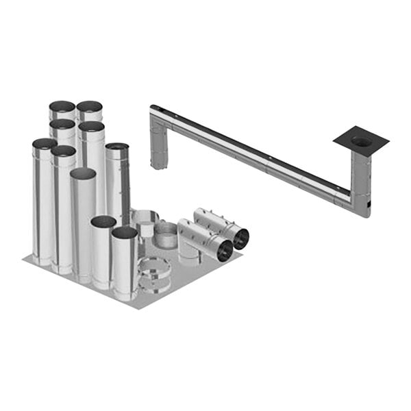 A NAKS single wall grease duct kit with metal pipes and fittings.