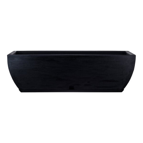 A Floridis Amsterdam rectangular black planter box on a black base.