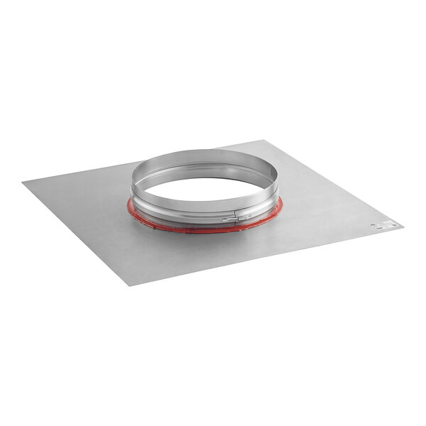 A round metal fan plate adapter with red rubber on the edges.