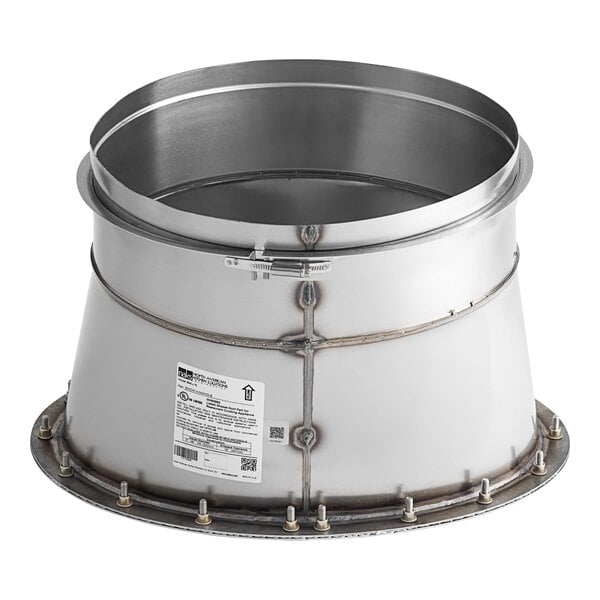 A NAKS stainless steel grease duct with a metal hood adapter.