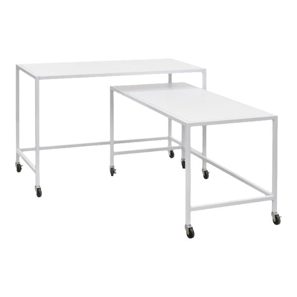 2-Piece White Melamine Mobile Nesting Display Table Set