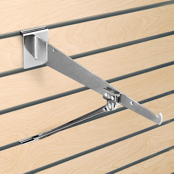A Steel Slatwall Shelf Bracket on a wall.