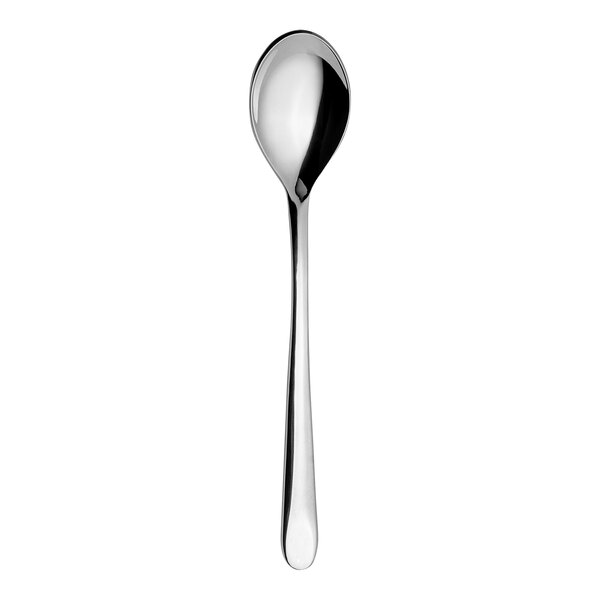 A close-up of a WNK Harlan stainless steel spoon with a silver handle.