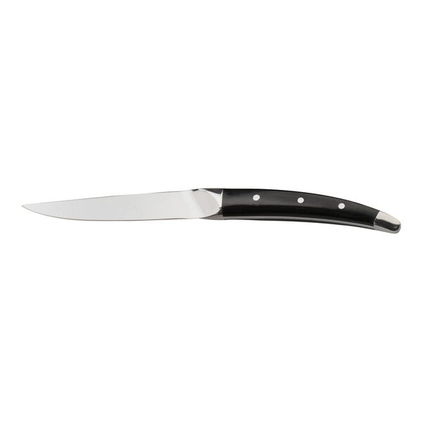 A WNK from Steelite International stainless steel steak knife with a black pakkawood handle.