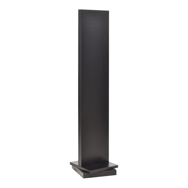 A black steel 2-sided pegboard floor retail spinner display.