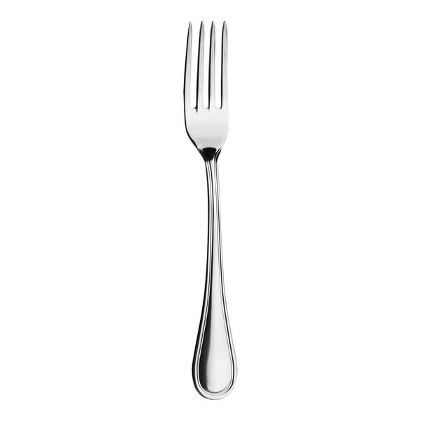 A silver fork with a WNK Contour handle.