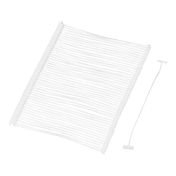 A white rectangular object with clear plastic fasteners on a white background.