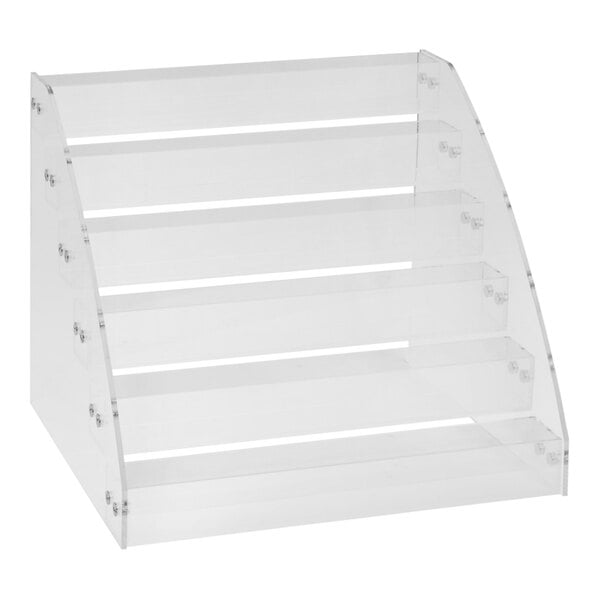 A clear acrylic countertop display stand with six shelves.