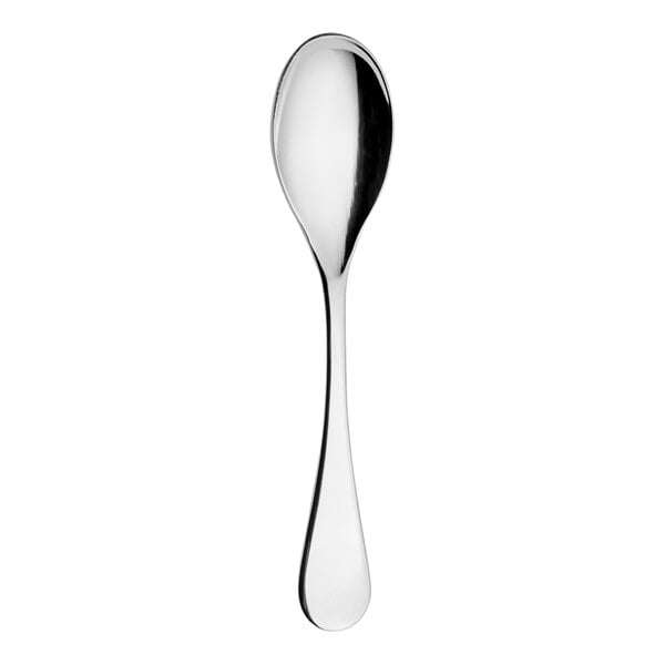 A stainless steel WNK Java demitasse spoon with a silver handle on a white background.