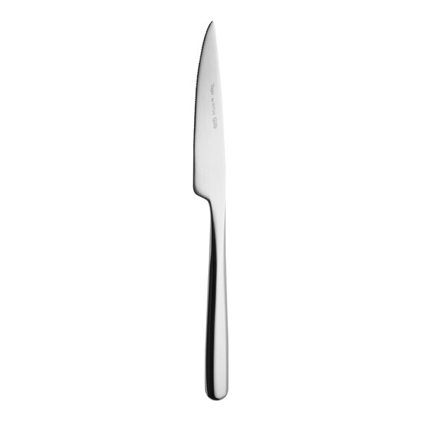 A WNK Togo stainless steel dessert knife with a black handle and silver blade.