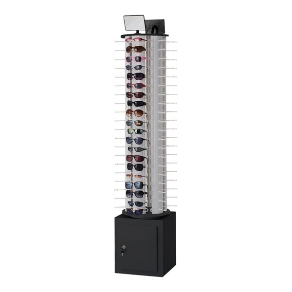 A white 15 1/4" x 15 1/4" Eyewear Spinner Display filled with sunglasses.