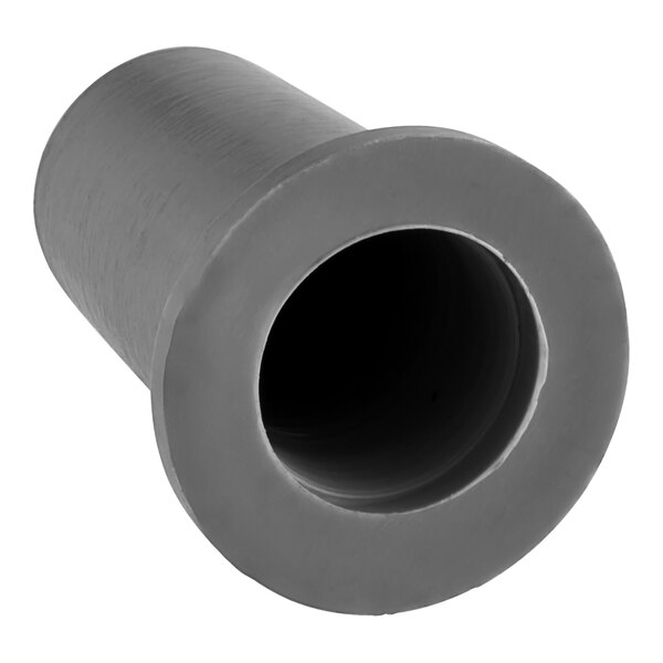 A grey PVC hinge screw cover with a hole in it.