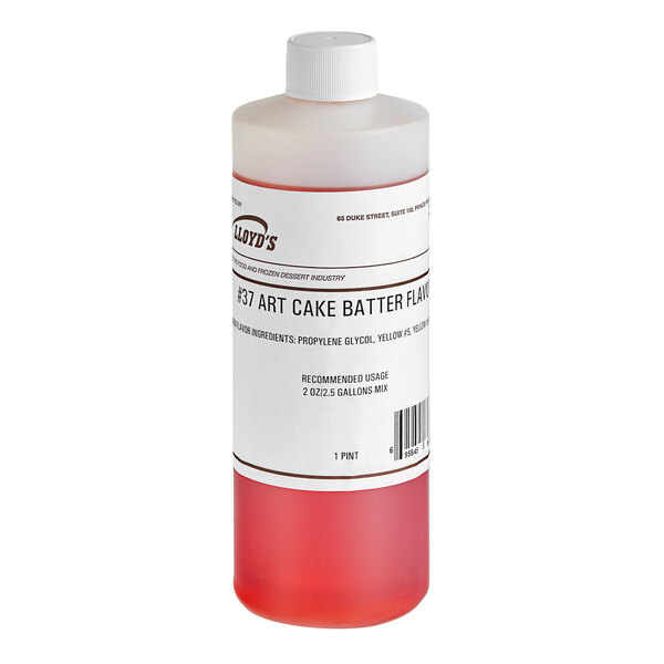 A bottle of Lloyd's of Pennsylvania Cake Batter Hard Serve Ice Cream Flavoring with a white label.