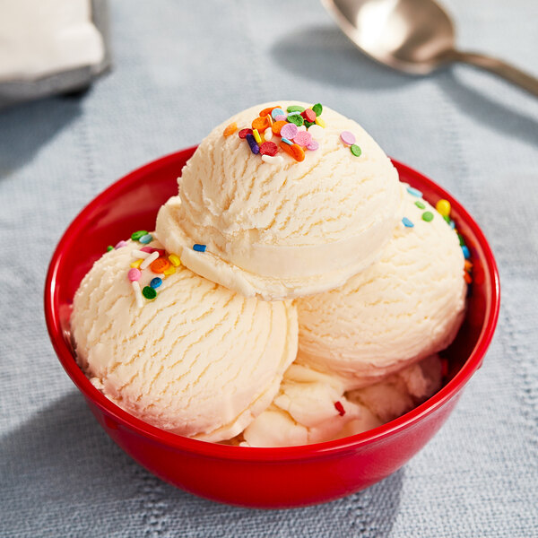 A bowl of Lloyd's of Pennsylvania cake batter ice cream with sprinkles on top.