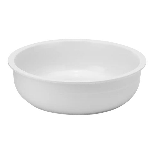 A white porcelain round food pan.