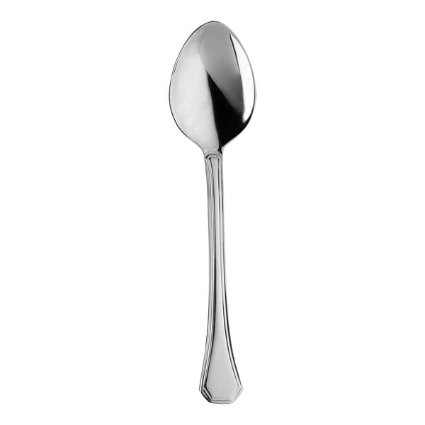 A close-up of a WNK Deluxe stainless steel tablespoon with a white background.