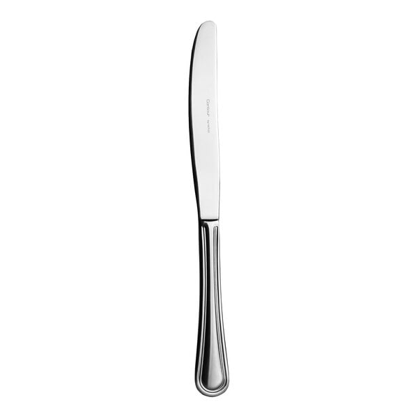 A WNK Contour stainless steel dinner knife with a silver handle.