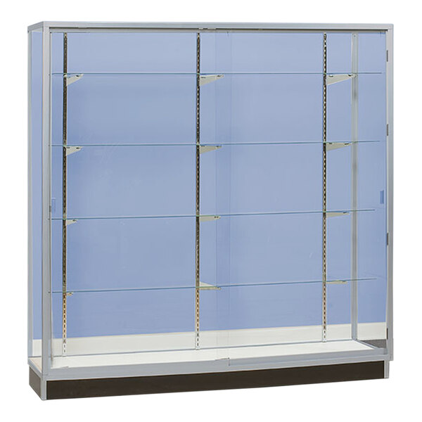 A 60" x 20" x 72" glass display showcase with 4 shelves and sliding glass doors.