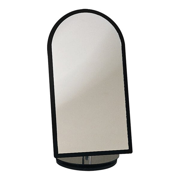 A black countertop mirror with a black border.