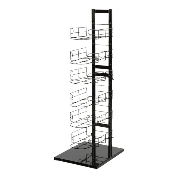 A black steel 6-tier countertop hat display rack.