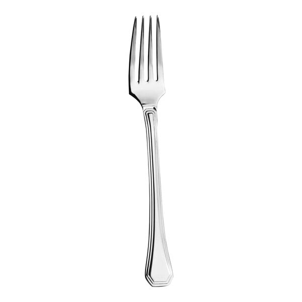 A close-up of a WNK Deluxe stainless steel salad/dessert fork with a silver handle.