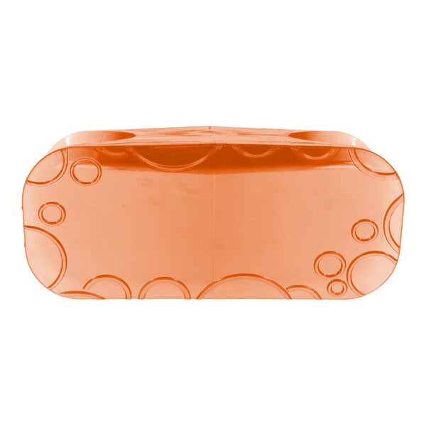 An orange air freshener clip with a mango scent and bubble pattern on the surface.