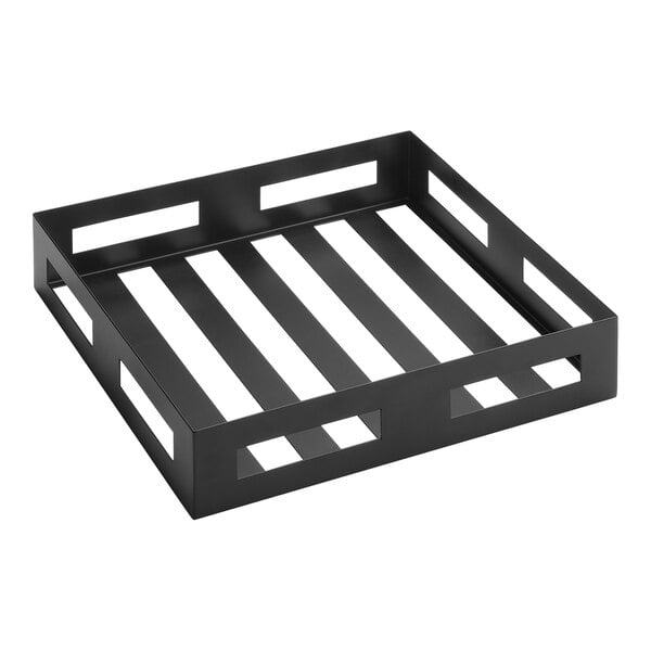 An American Metalcraft black stainless steel rectangular crate with four bars.