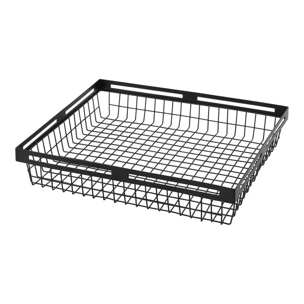 An American Metalcraft black metal display basket with a handle.