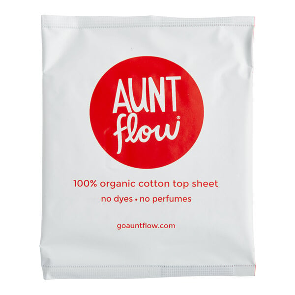 A white package with a red circle and white text that says "Aunt Flow"