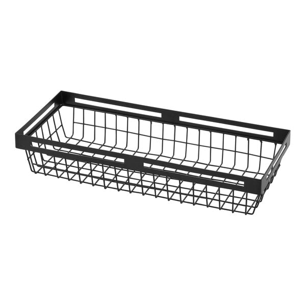 An American Metalcraft black metal display basket with a handle.